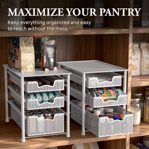 Simple Houseware 3 Tier White Alloy Steel Sliding Basket Organizer