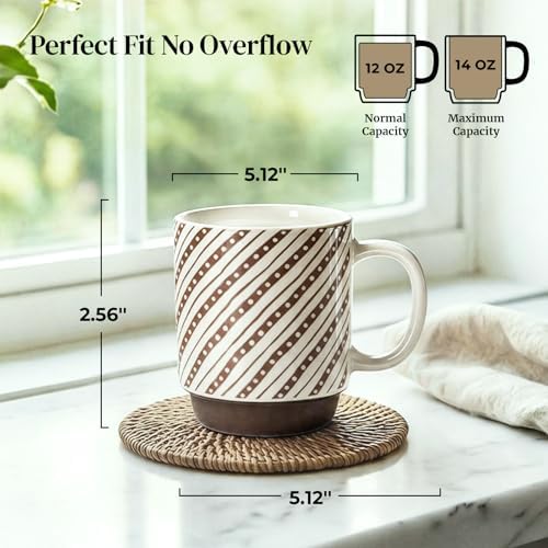 DOWAN Stackable Coffee Mugs, 12 oz Ceramic Coffee Mug Set of 4, Coffee