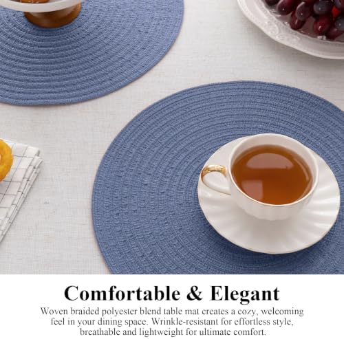 SHACOS 13" Round Braided Placemats Set of 4, Dusty Blue Washable Place