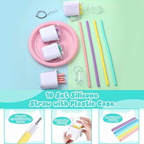 Mumufy 10 Set Silicone Travel Straws with Case Reusable Straws