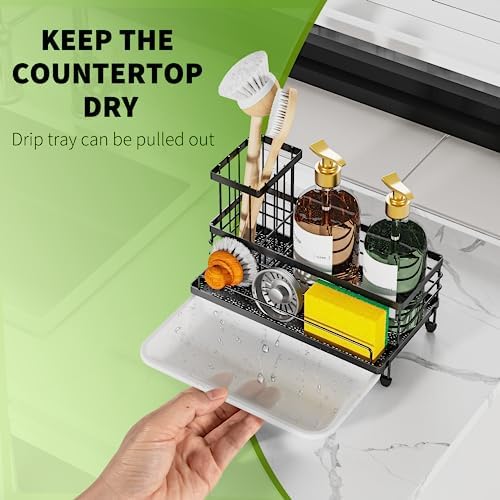 Cisily Kitchen Sink Caddy Organizer with Dish Brush Holder