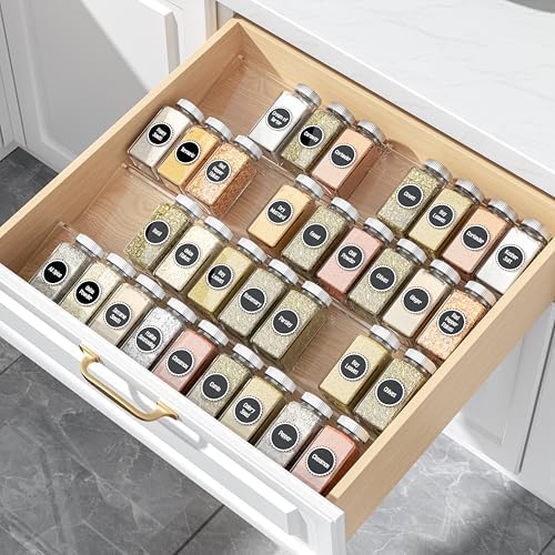 MIUKAA Spice Drawer Organizer, 8 Pcs Clear Seasoning Rack