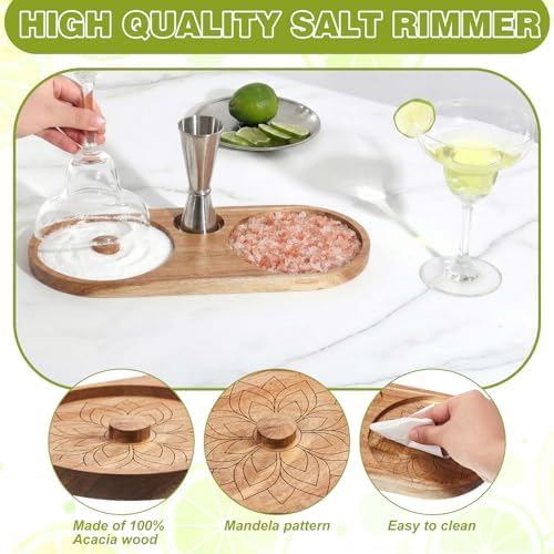 Mifoci 6 Pcs Acacia Wood Margarita Gift Set, Salt and Sugar Rimmer