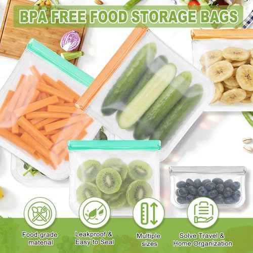 24 Pack Silicone Bags for Food Storage,Reusable Silicone Food Storage
