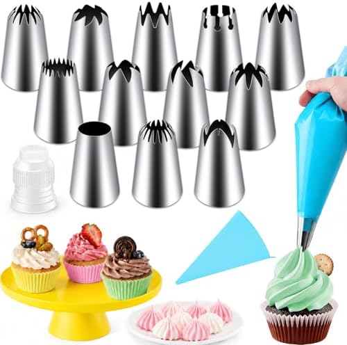 Hendiy 14pcs Large Piping Tips Set, Stainless Steel
