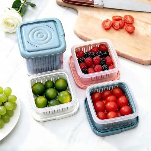 Fruit Storage Containers for Fridge, 3 pcs, Small Clear