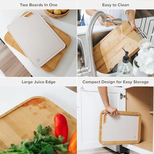 KitchenEdge 2-Piece Nesting Cutting Board Set | Natural Bamboo, Large