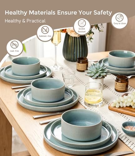 GBHOME Stoneware Dinnerware Sets for 8, 24-Piece Plates and Bowls Set