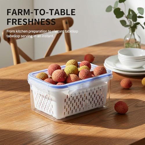 Fruit Storage Containers for Fridge with Removable Colander, Airtight