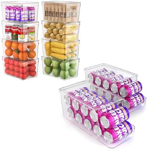 theaoo Large Stackable Refrigerator Organizer Bins AND Soda Can