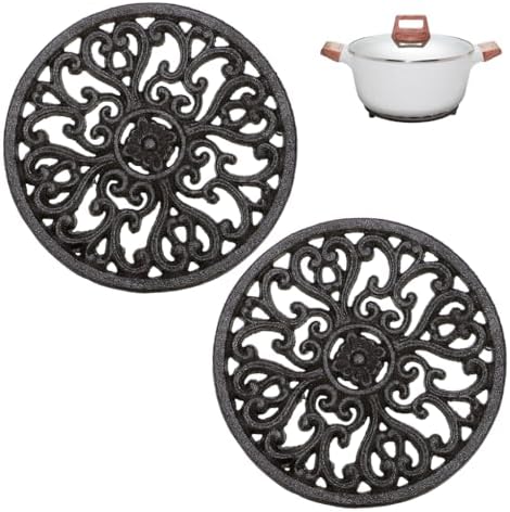 Sumnacon 2Pcs Round Cast Iron Trivets - 6.7 Inch Heat Resistant Iron