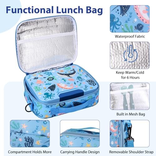 Kids Bento Lunch Box Set with 9.5oz Soup Thermo, Leak-Proof Lunch Food