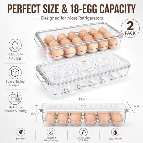 2-Pack 18-Egg Refrigerator Holders with Lids