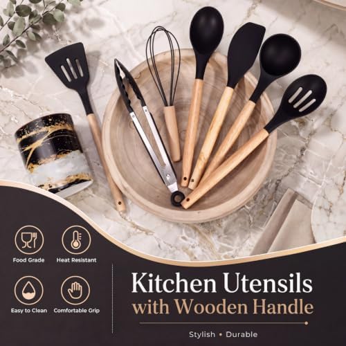 10 Pcs Black and Gold Kitchen Utensils Set