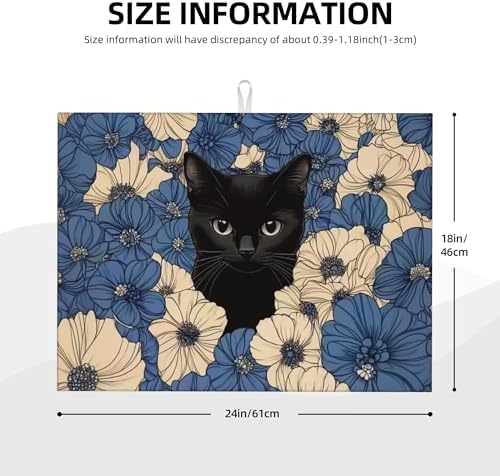Black Cat Dish Drying Mat for Kitchen Counter Microfiber Super