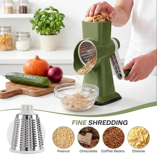 Rotary Cheese Grater, Hand Crank, 3-Blade