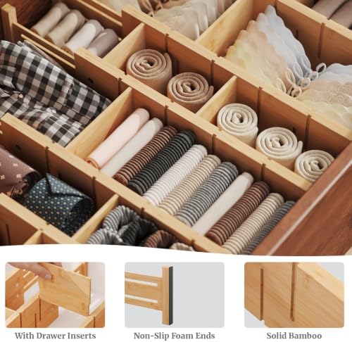 Deep Drawer Dividers 17.7-22.8IN, Bamboo Drawer Dividers 4 Pack