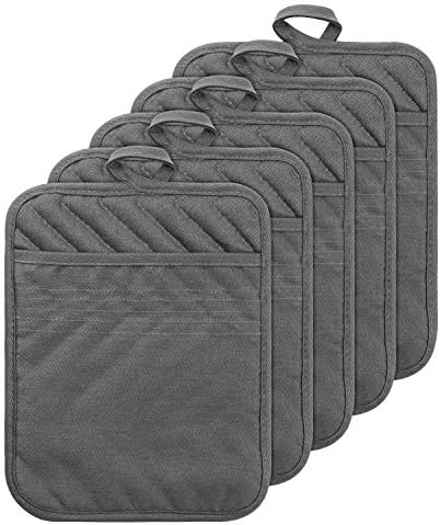 5-Pack Cotton Pocket Pot Holders, Grey