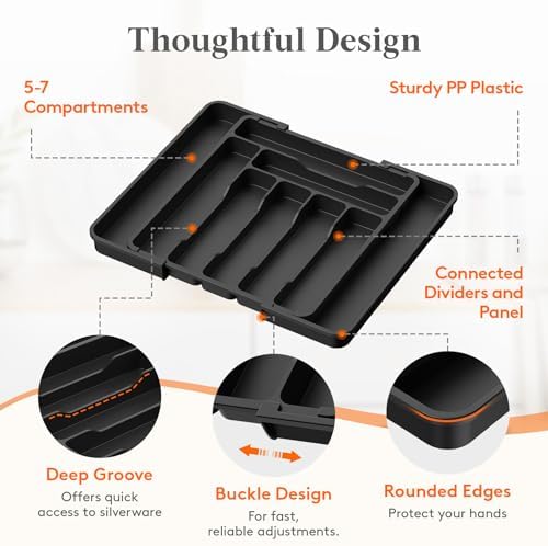 Lifewit Plastic Silverware Organizer, Expandable Kitchen Drawer