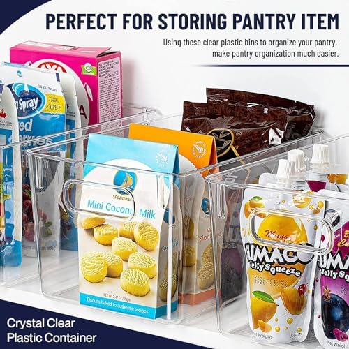Clear Plastic Storage Bins with Lids, Perfect for Kitchen Organization or Pantry Organization and Storage, Stackable Fridge Organizer Bins, Storage Containers for Organizing, Cabinet Organizers