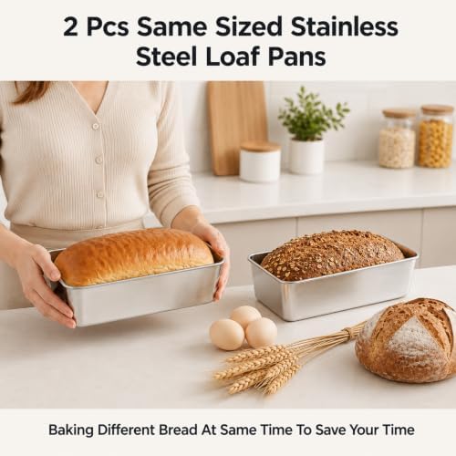 2 Pack Loaf Pans for Baking Bread Stainless Steel Loaf Pan