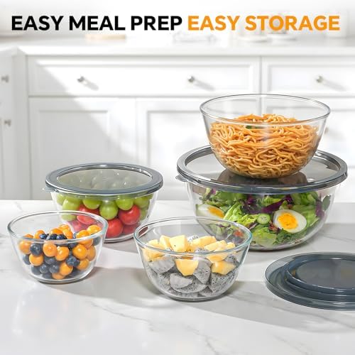 Glass Mixing Bowls with Lids, Set of 5