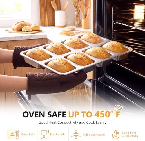 E-far Mini Loaf Pan, 8-Cavity Stainless Steel Baking Bread Pans Set