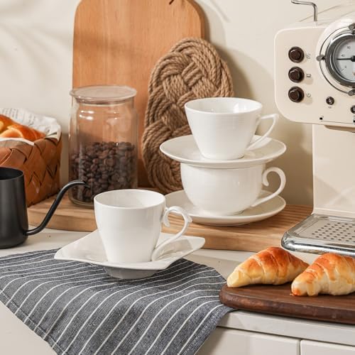 12 oz Cappuccino Cups with Saucers, Ceramic Coffee Cups Set of 4