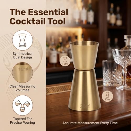 2Pcs Cocktail Jigger Stainless Steel Double Head 15/30ml Gold