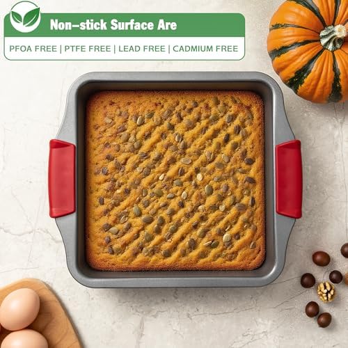 Tiawudi 9" Square Cake Pan Set of 2, 0.8mm Thick Heavy Duty Bakeware