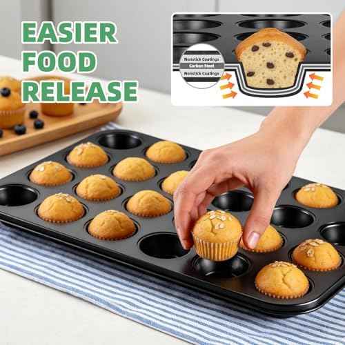 P&P CHEF Mini Muffin Pan, 24-Cup Non-stick Mini Cupcake Pans, 2Pieces