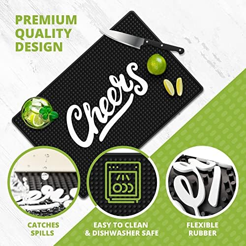 Cheers Bar Mat - 18"x12" Rubber Bar Mat for Home Bar, Wet Bar &