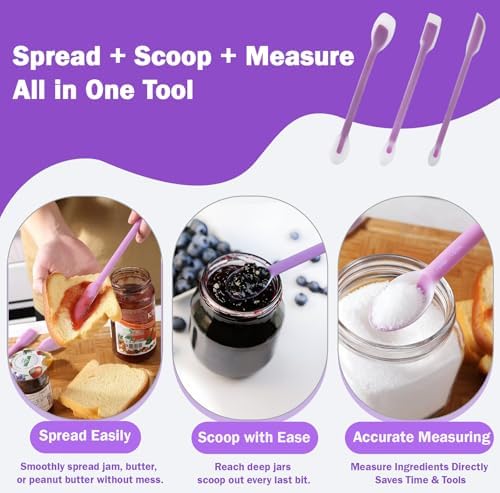 Jar Scraper Set of 3, Long Handle Silicone Spatula Spoon for Deep Jars