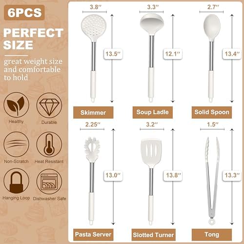 LIANYU Silicone Cooking Utensils Set of 6, White