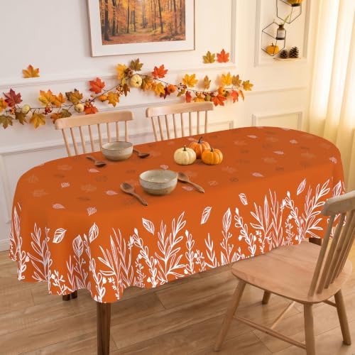 Orange Fall Tablecloth Oval 52x70 Inch, Stain Resistant Washable