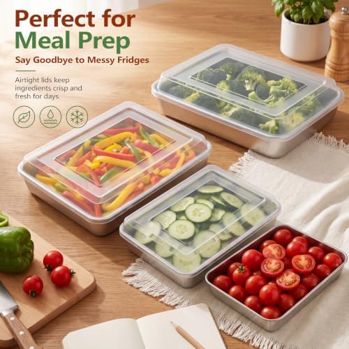 E-far Stainless Steel Baking Pan with Lid, 10.4 x 8 x 2 Inch for Cake