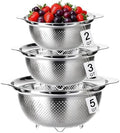 3 Pcs Stainless Steel Colander Set for Kitchen, Metal Food Pasta