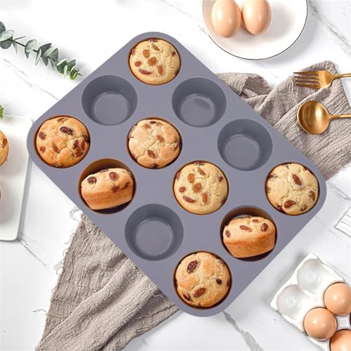 3 Pack 12 Cups Silicone Muffin Pan,Nonstick Regular Silicone Cupcake