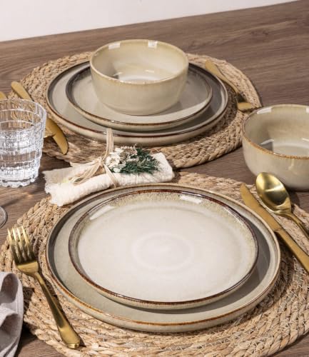 GBHOME Dinnerware Sets for 4, 12 Pieces Ceramic Plates and Bowls Set