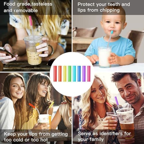 Metal Straws, 16Pcs/Set Vibrant Color Straws with Silicone Tips