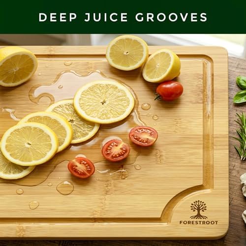 Bamboo Cutting Board for Kitchen, 3-Piece Natural Bamboo Chopping