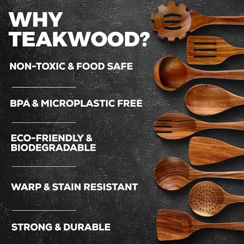 Zulay Kitchen 9-Piece Teak Wood Cooking Utensil Set