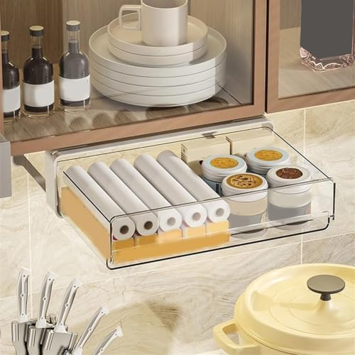 Paper Plate Holder, Under Cabinet Drawer Organizer, Plastic Storage