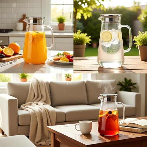 Borosilicate Glass Water Pitcher with Stainless Steel Lid 1.4L/47oz