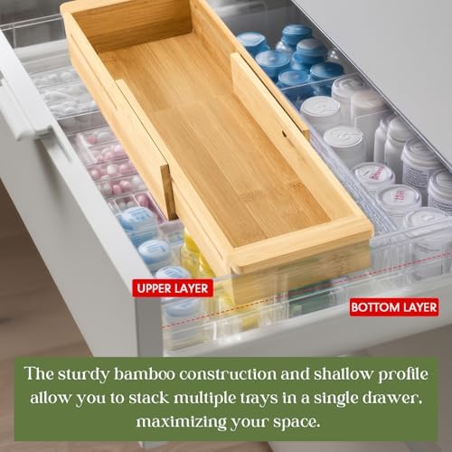 LemonRoad Bamboo Sliding Drawer Organizer, 12.4-17.7 Inch