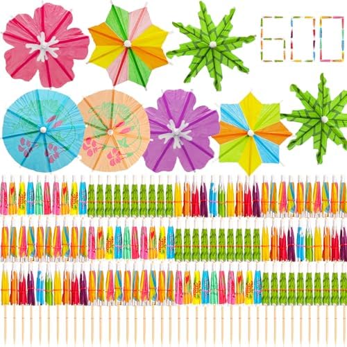 600 Pack Drink Umbrellas Cocktail Picks, Assorted Mini Paper Umbrella
