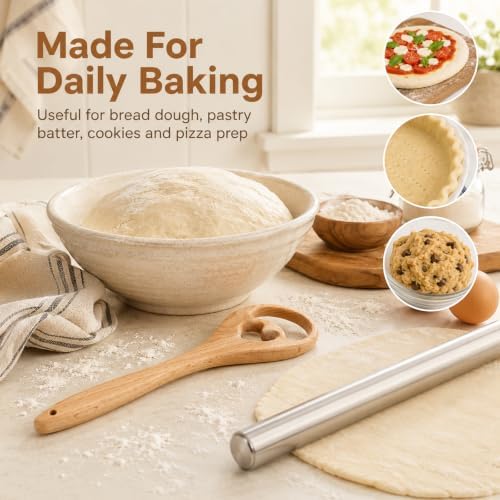 13 Inch Danish Dough Whisk, Wooden Dough Mixer for Sourdough Bread