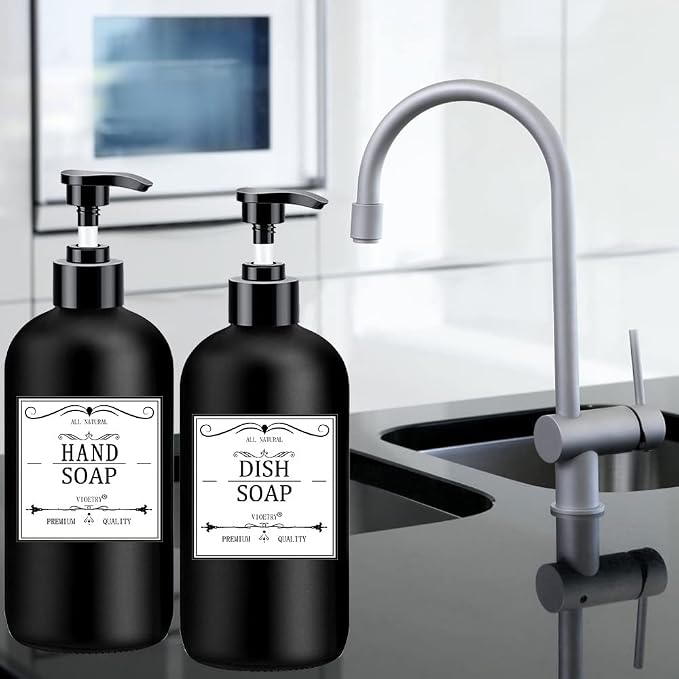Black Soap Dispenser with Rust Proof Pump, Waterproof Labels, Plastic Hand Soap - Image 7