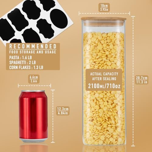 D2scrma 71oz/2.2Qt Square Glass Storage Containers with Lids 3-Pack