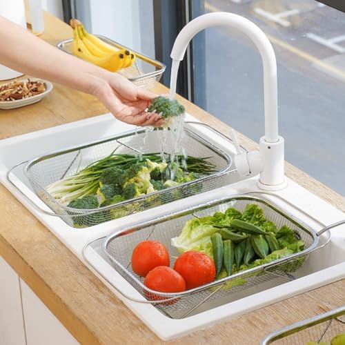 Over The Sink Colander with Fine Mesh Strainer,Stainless Steel